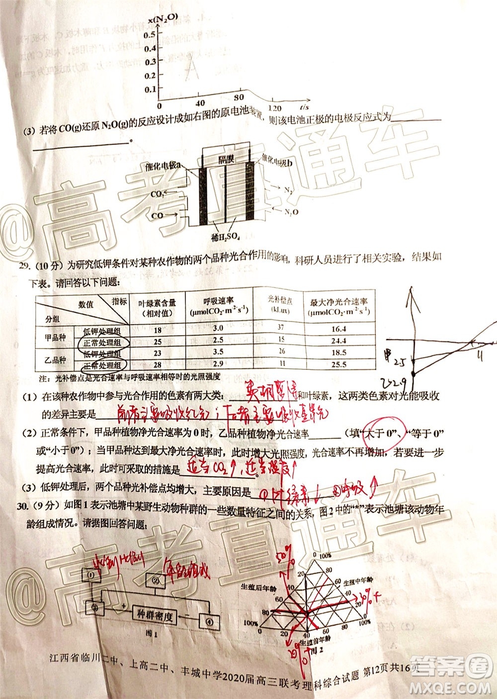 江西省臨川二中上高二中豐城中學(xué)2020屆高三聯(lián)考理科綜合試題及答案