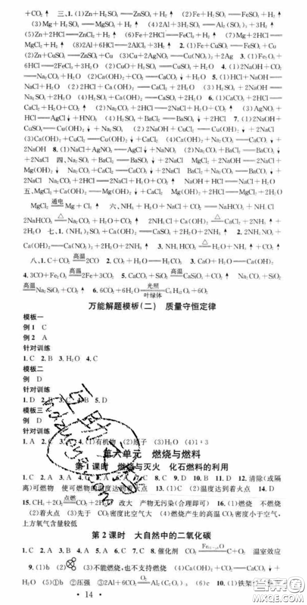 廣東經(jīng)濟(jì)出版社2020火線100天中考滾動(dòng)復(fù)習(xí)法化學(xué)魯教版答案