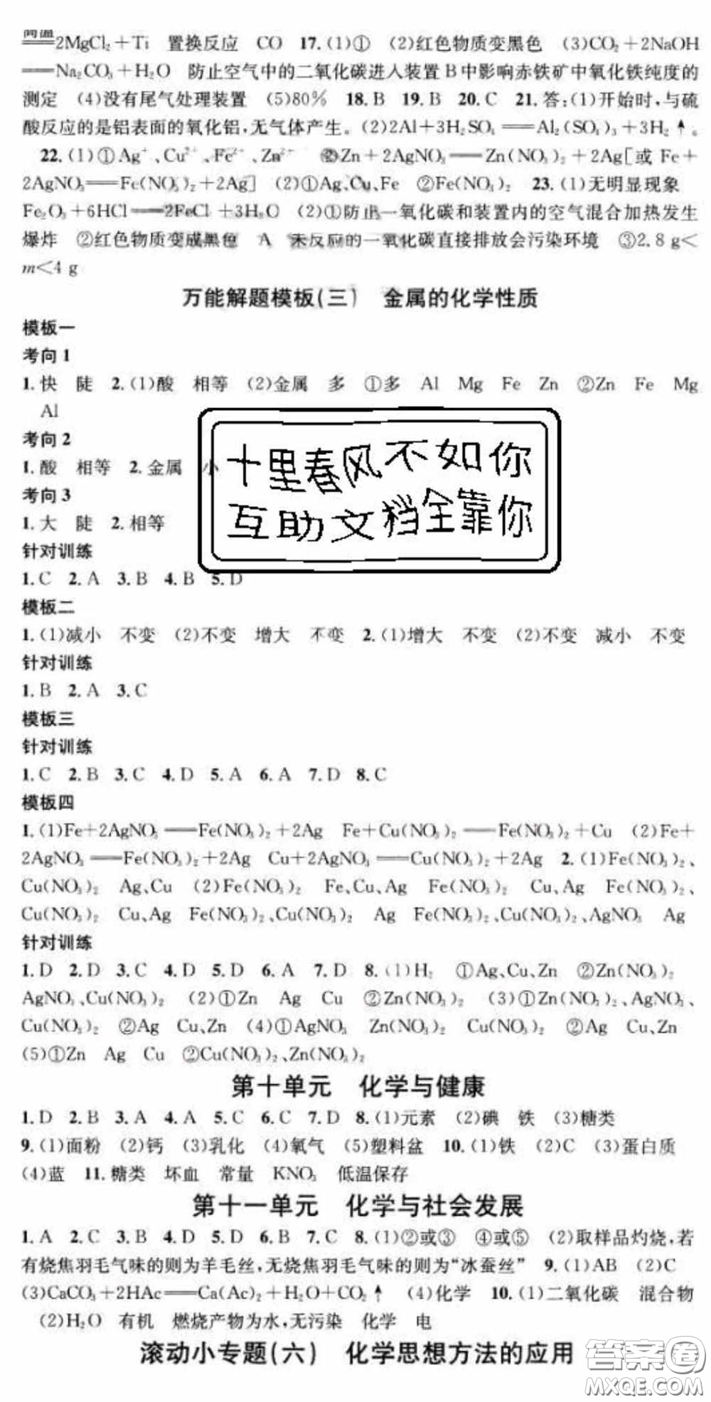 廣東經(jīng)濟(jì)出版社2020火線100天中考滾動(dòng)復(fù)習(xí)法化學(xué)魯教版答案