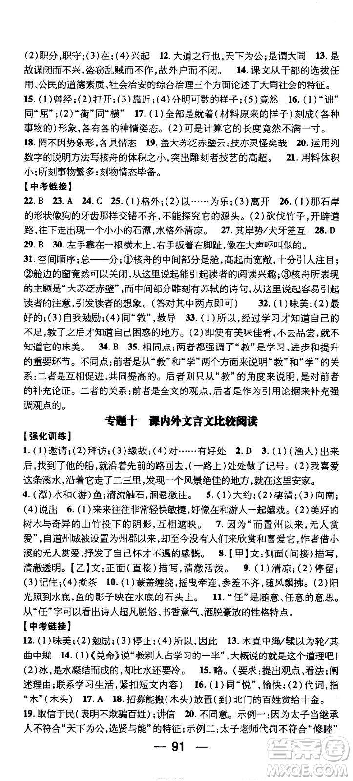 2020年期末沖刺王暑假作業(yè)語文八年級RJ人教版參考答案