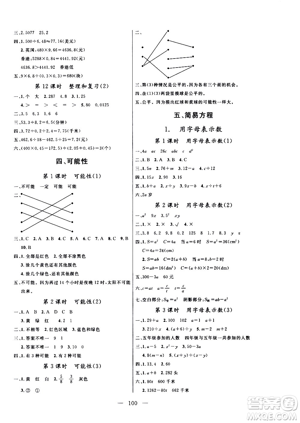 2020年?duì)钤憔氄n時(shí)優(yōu)化設(shè)計(jì)數(shù)學(xué)五年級(jí)上冊(cè)RJ人教版參考答案