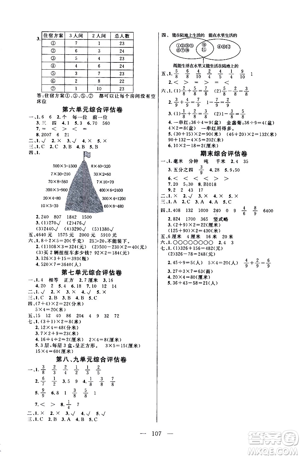 2020年?duì)钤憔氄n時(shí)優(yōu)化設(shè)計(jì)數(shù)學(xué)三年級(jí)上冊(cè)RJ人教版參考答案