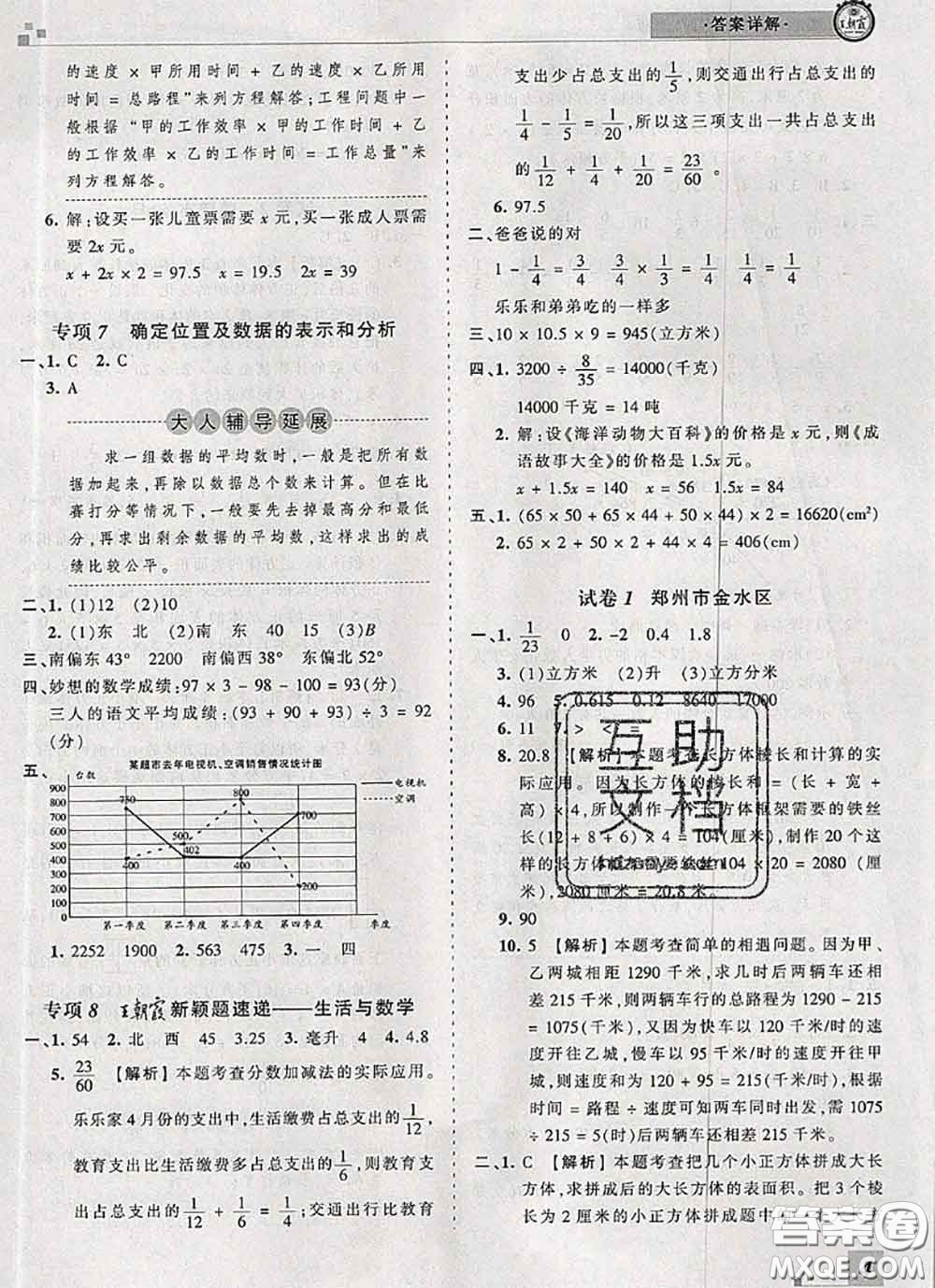 2020年王朝霞各地期末試卷精選五年級數(shù)學(xué)下冊北師版河南專版答案