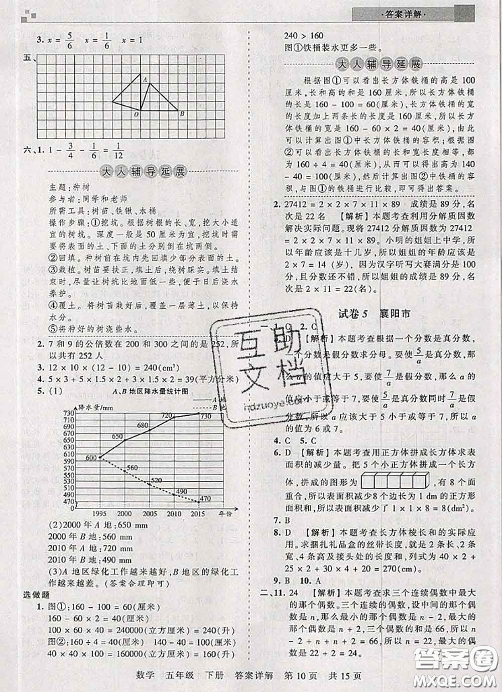 2020年王朝霞各地期末試卷精選五年級(jí)數(shù)學(xué)下冊(cè)人教版湖北專(zhuān)版答案