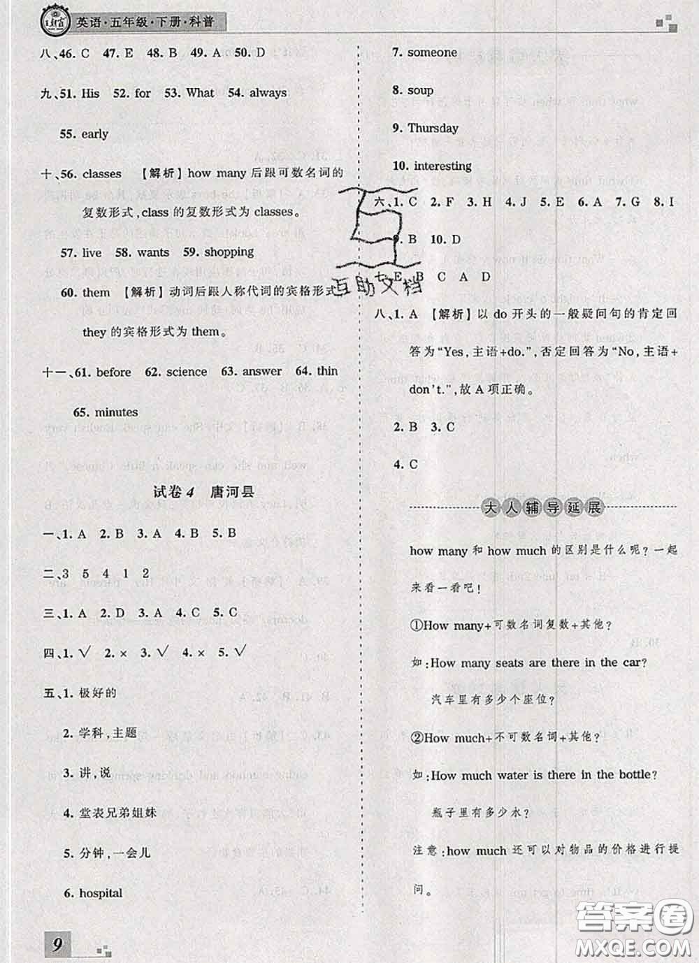 2020年王朝霞各地期末試卷精選五年級(jí)英語下冊(cè)科普版河南專版答案