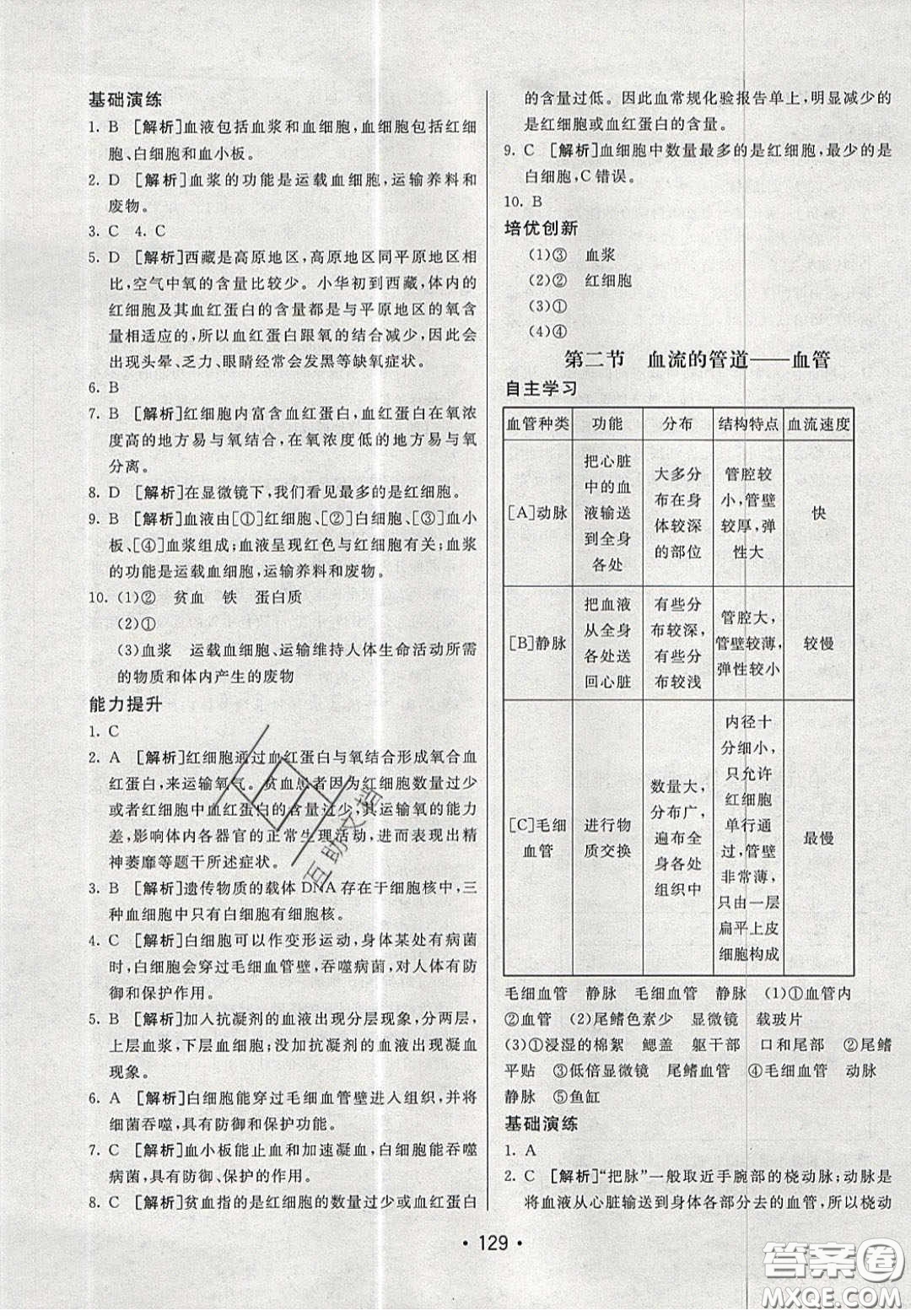 2020年同行學(xué)案學(xué)練測(cè)七年級(jí)生物下冊(cè)青島專版答案