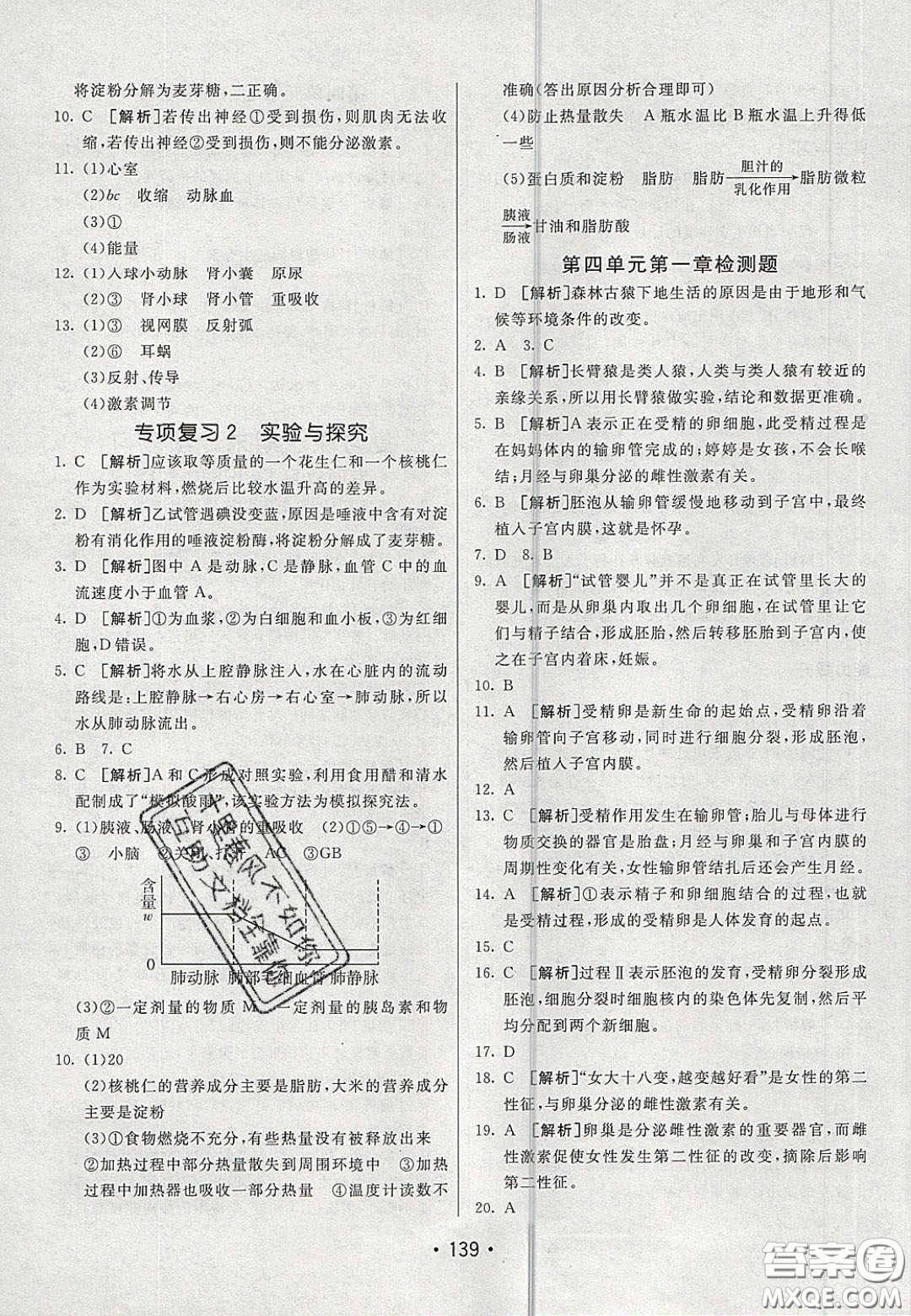 2020年同行學(xué)案學(xué)練測(cè)七年級(jí)生物下冊(cè)青島專版答案