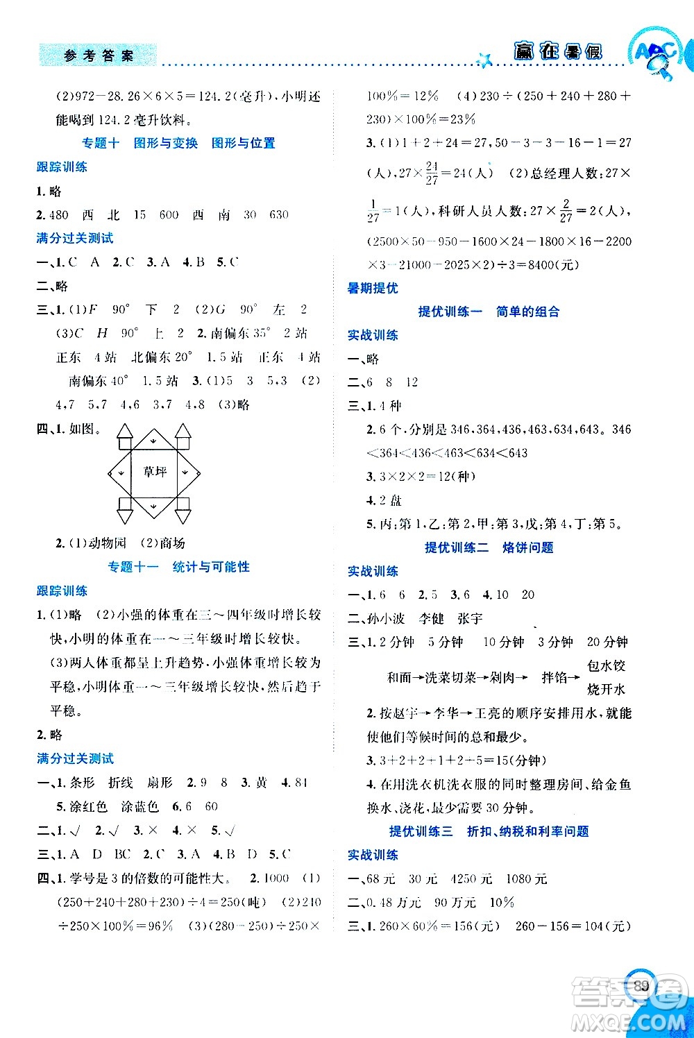 2020年暑假學期總復習贏在暑假銜接教材數(shù)學6升7參考答案