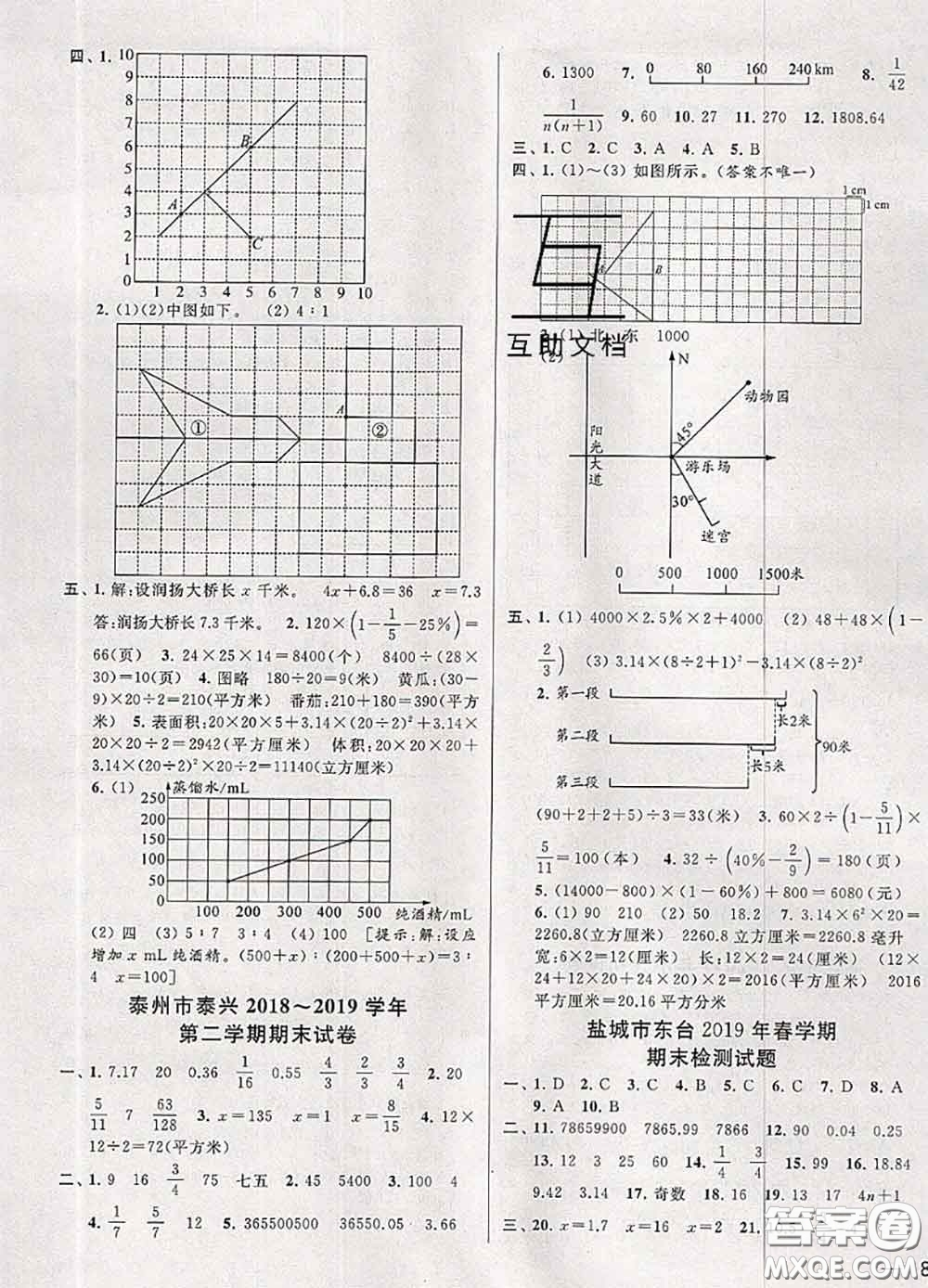 2020年同步跟蹤全程檢測六年級數(shù)學(xué)下冊人教版答案