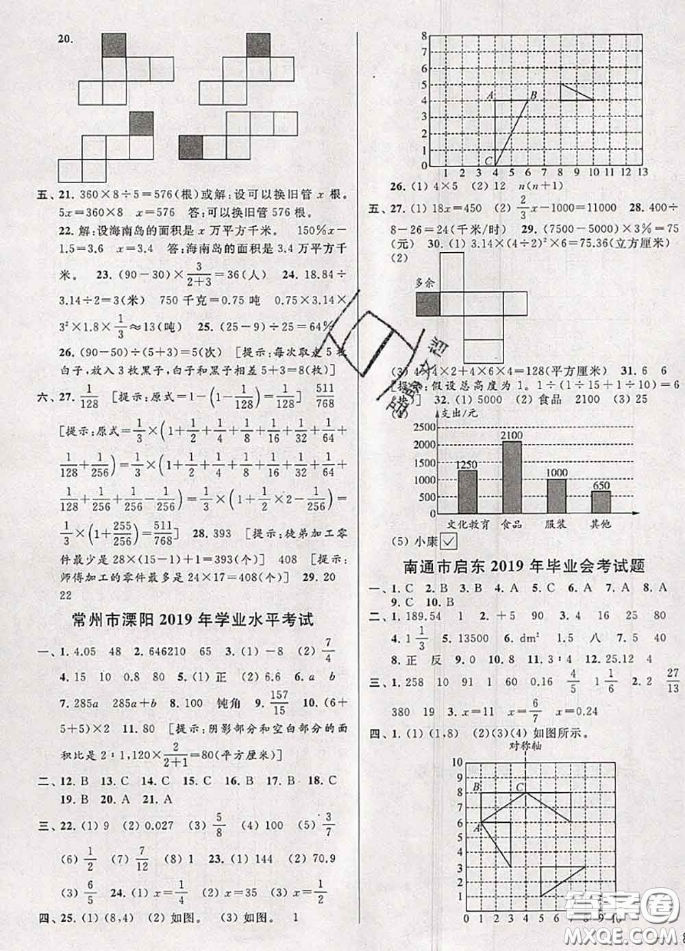 2020年同步跟蹤全程檢測六年級數(shù)學(xué)下冊人教版答案