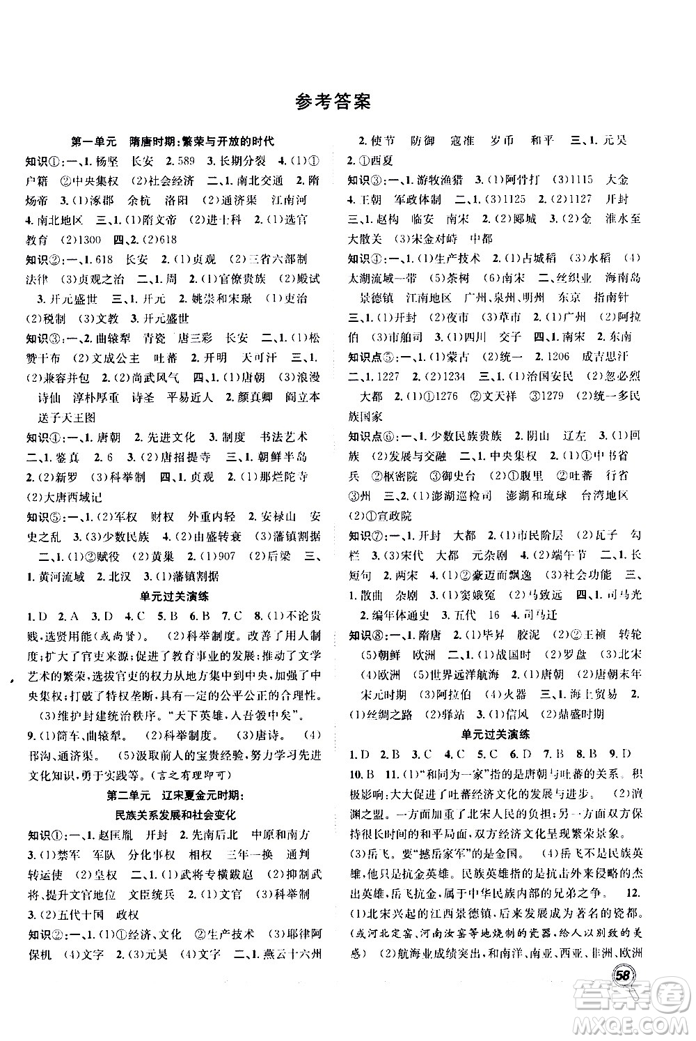 2020年暑假學(xué)期總復(fù)習(xí)贏在假期期末暑假歷史七年級RJ人教版參考答案