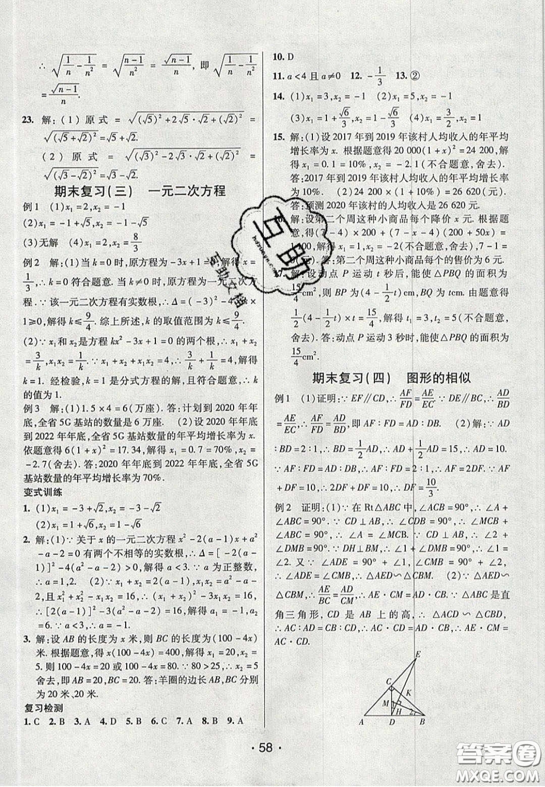 2020年同行學(xué)案學(xué)練測(cè)八年級(jí)數(shù)學(xué)下冊(cè)魯教版煙臺(tái)專(zhuān)版答案