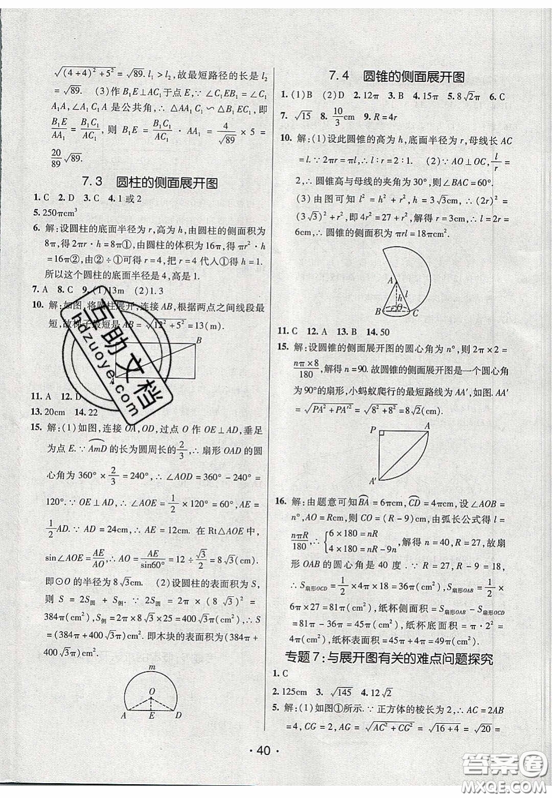 2020年同行學(xué)案學(xué)練測九年級數(shù)學(xué)下冊青島版答案