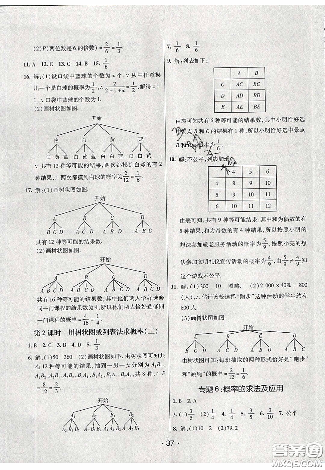 2020年同行學(xué)案學(xué)練測九年級數(shù)學(xué)下冊青島版答案