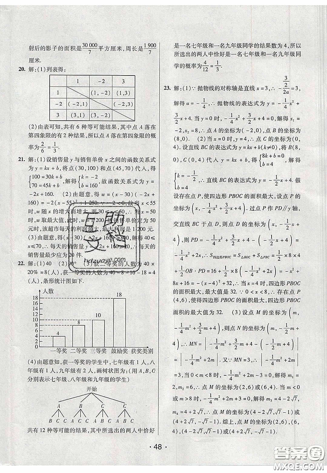 2020年同行學(xué)案學(xué)練測九年級數(shù)學(xué)下冊青島版答案