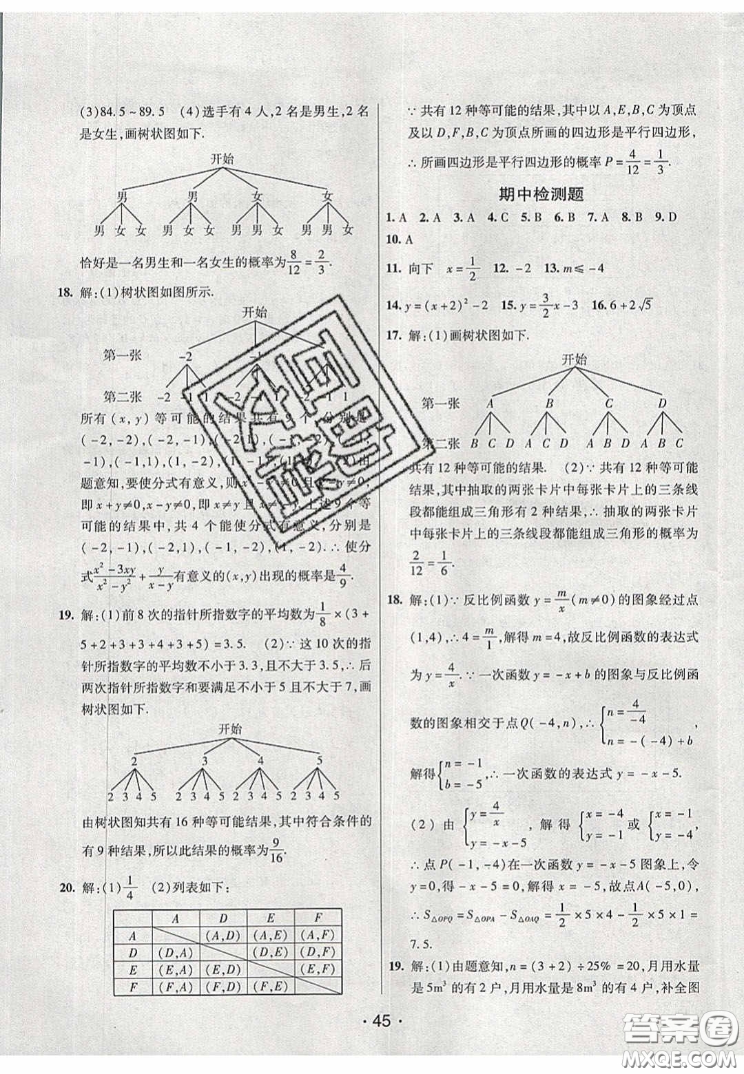 2020年同行學(xué)案學(xué)練測九年級數(shù)學(xué)下冊青島版答案