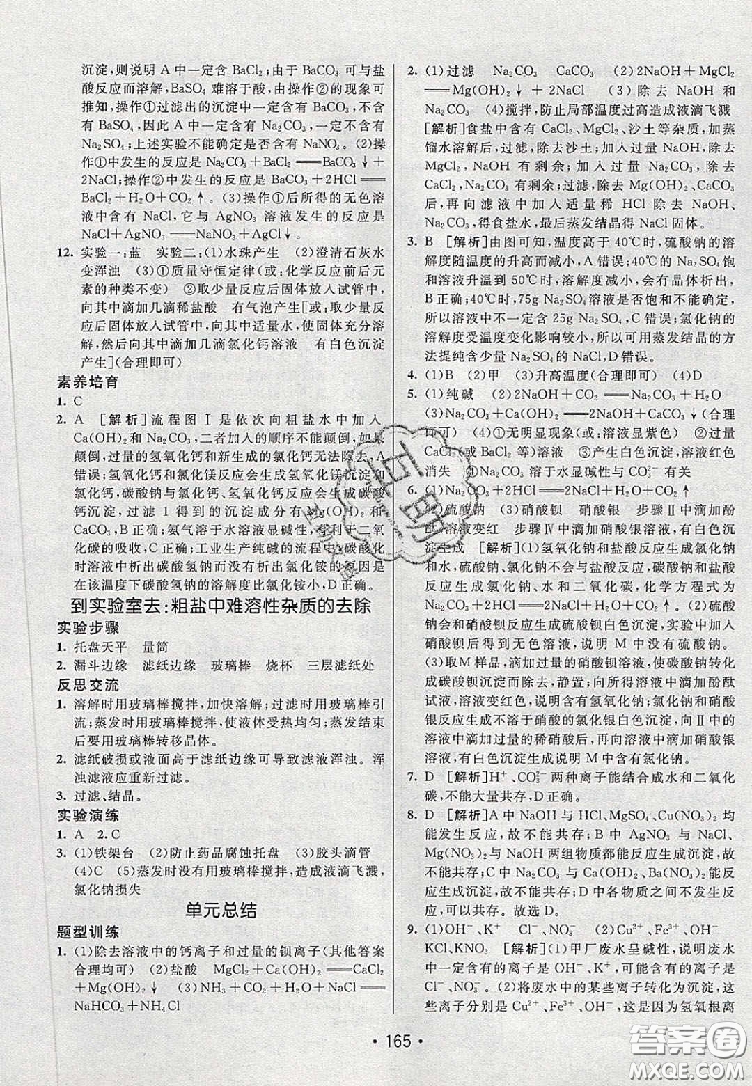 2020年同行學案學練測九年級化學下冊魯教版六三學制答案