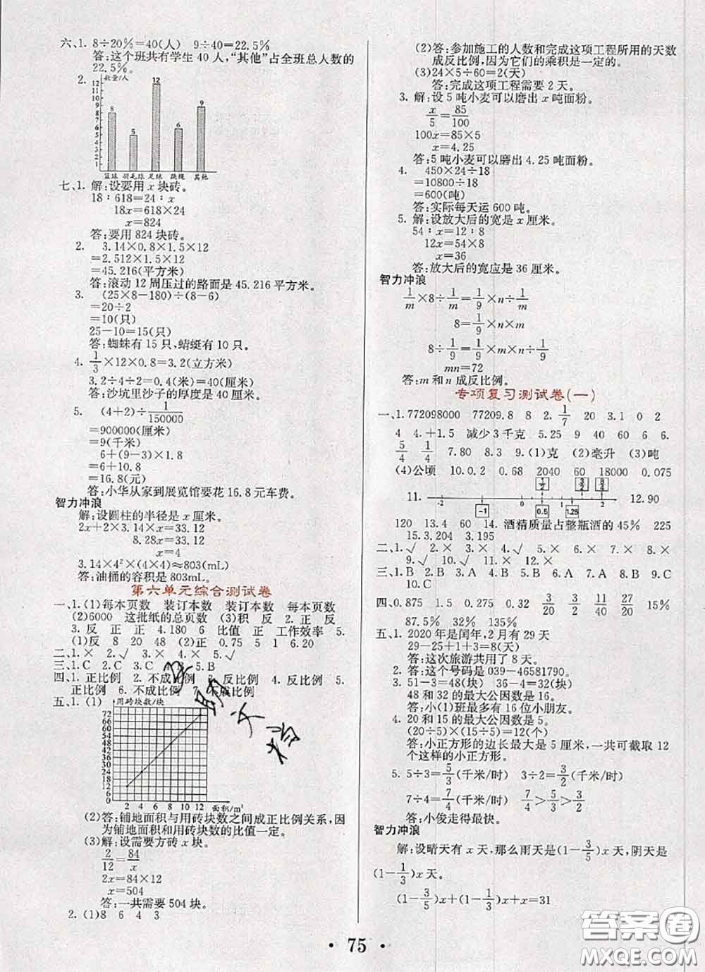 遼寧少年兒童出版社2020年名校名卷六年級(jí)數(shù)學(xué)下冊(cè)蘇教版答案