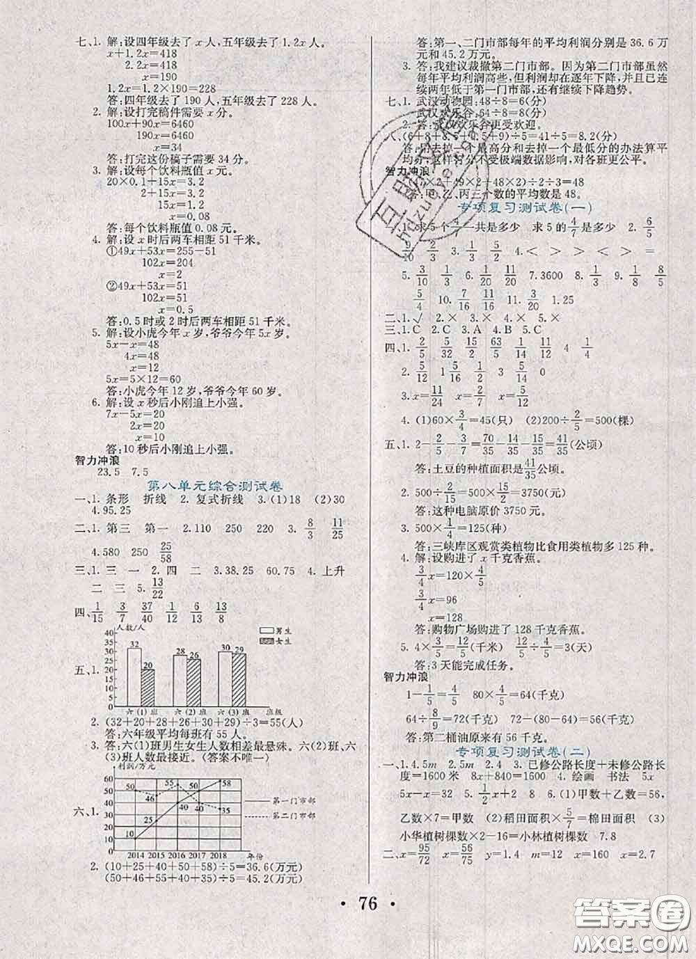 遼寧少年兒童出版社2020年名校名卷五年級(jí)數(shù)學(xué)下冊(cè)北師版答案