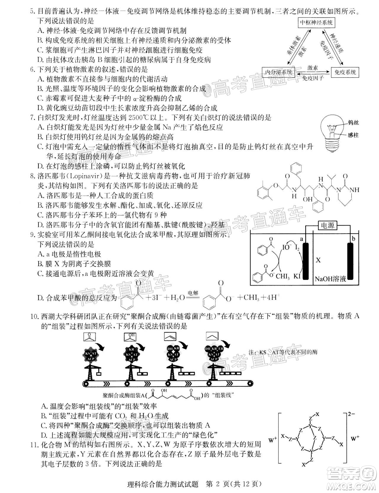 2020年華大新高考聯(lián)盟名校押題卷6月理科綜合試題及答案