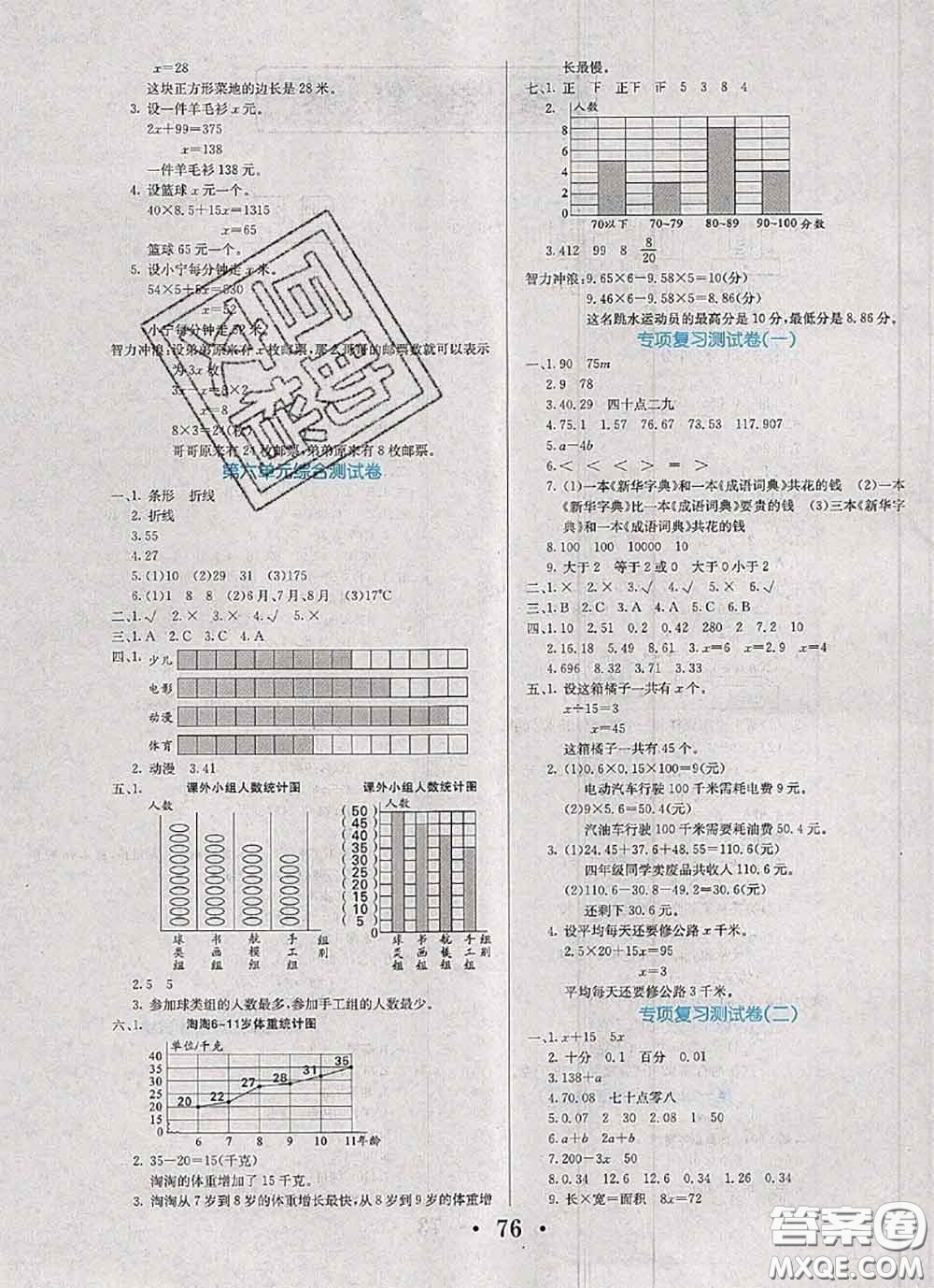 遼寧少年兒童出版社2020年名校名卷四年級(jí)數(shù)學(xué)下冊(cè)北師版答案