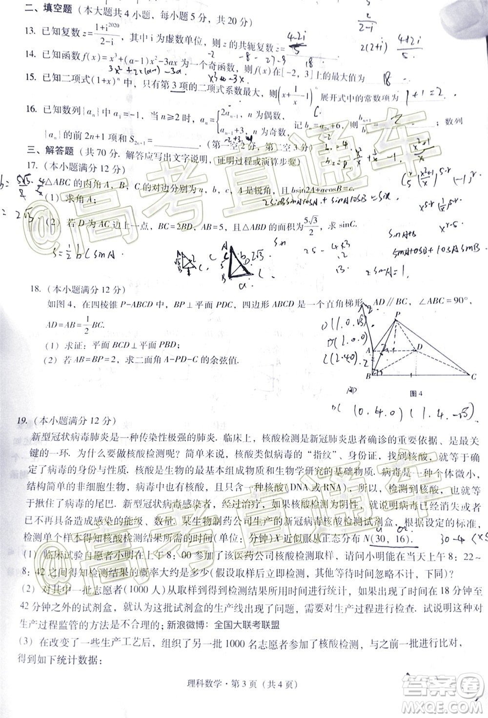 巴蜀中學2020屆高考適應(yīng)性月考卷十理科數(shù)學試題及答案