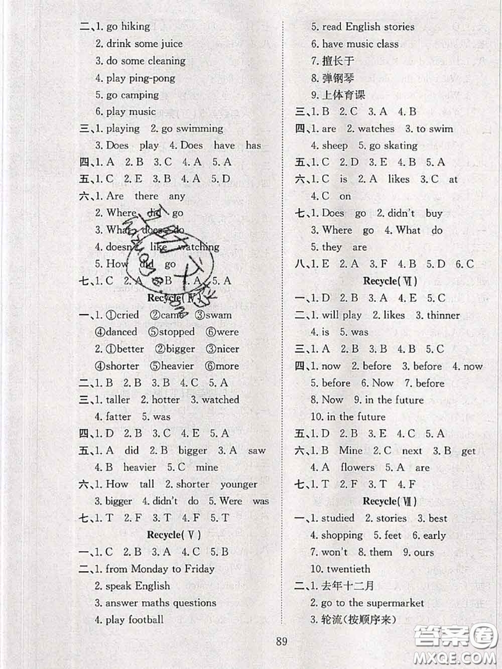 2020年陽(yáng)光課堂課時(shí)作業(yè)六年級(jí)英語(yǔ)下冊(cè)人教版答案