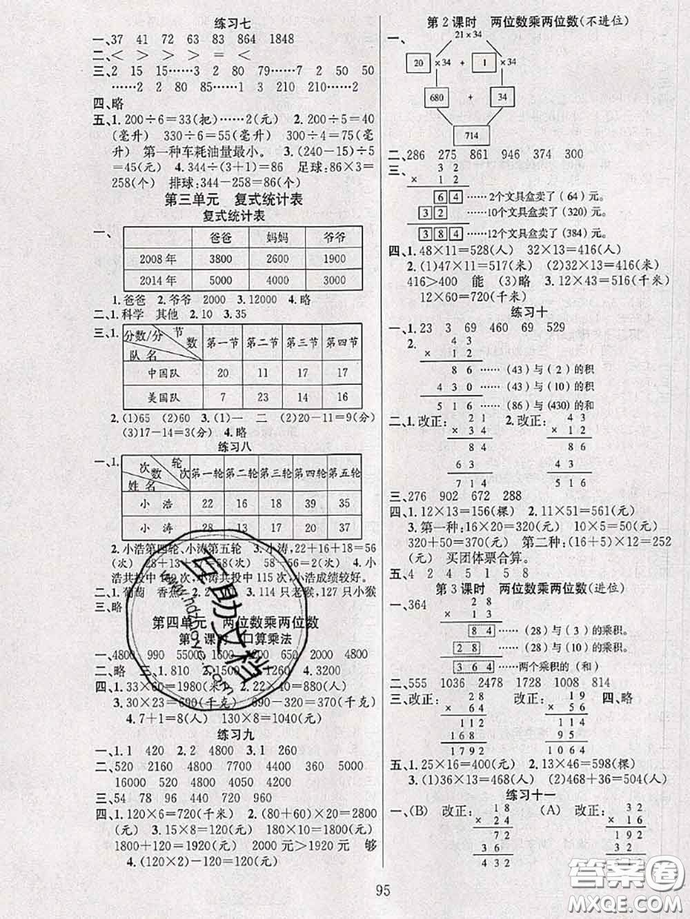 2020年陽光課堂課時作業(yè)三年級數(shù)學下冊人教版答案