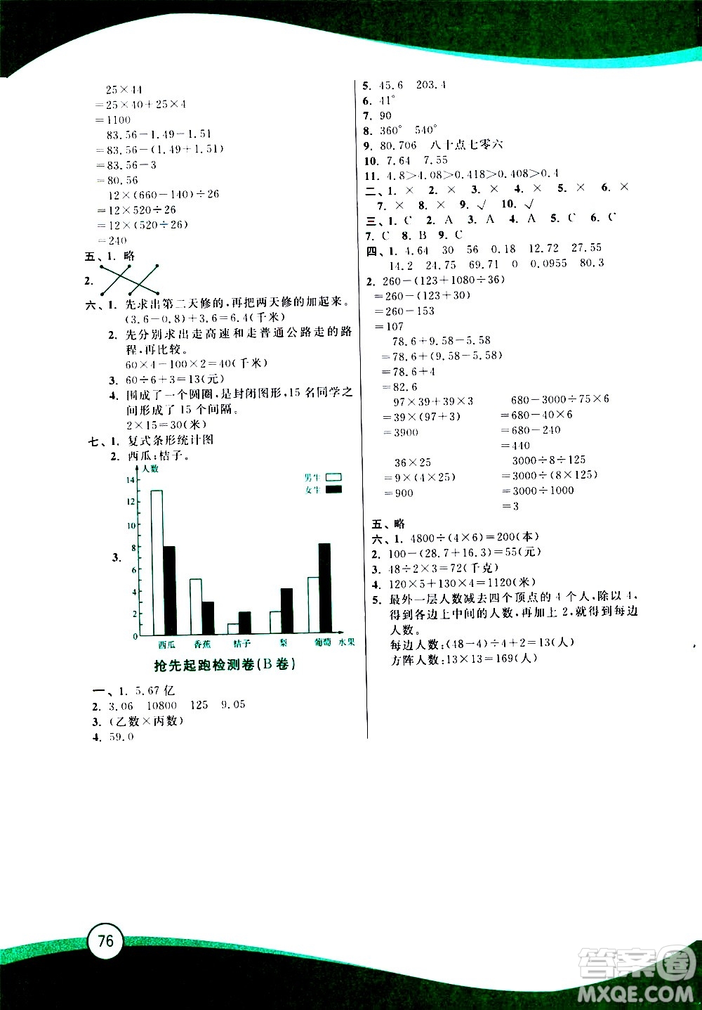 2020年小學(xué)數(shù)學(xué)暑假鞏固銜接15講4升5年級參考答案