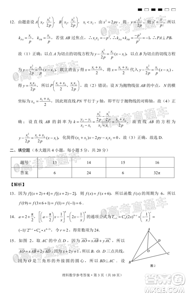 2020屆云南師大附中高考適應(yīng)性月考九理科數(shù)學(xué)試題及答案