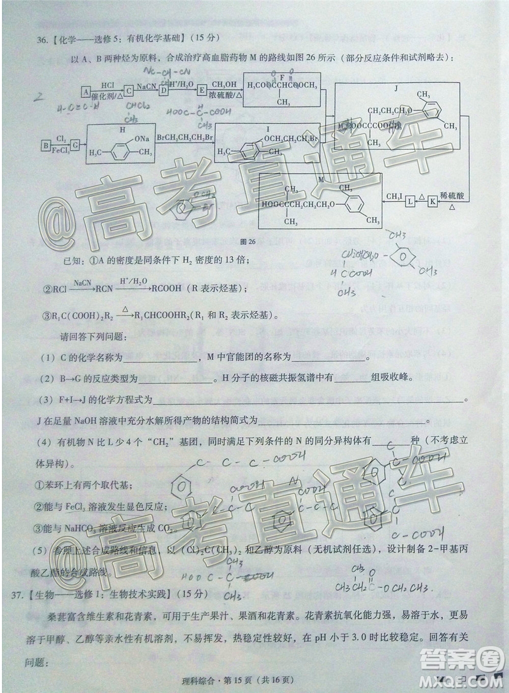 2020屆云南師大附中高考適應(yīng)性月考九理科綜合試題及答案