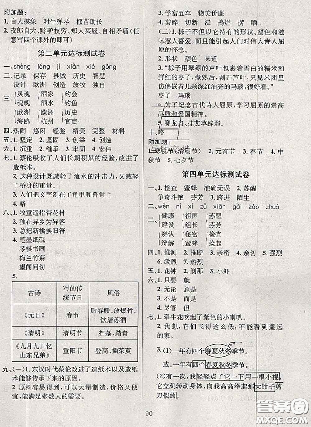 2020名校名卷期末沖刺100分三年級語文下冊成都專版答案