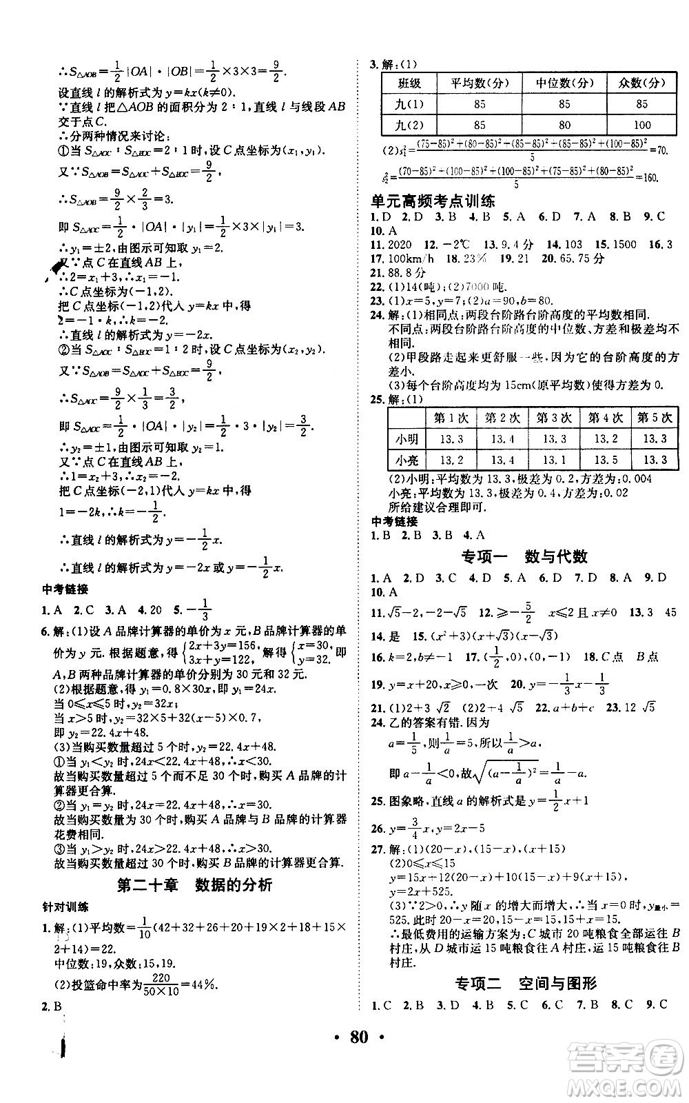 合肥工業(yè)大學出版社2020年暑假零距離數(shù)學八年級RJ人教版參考答案