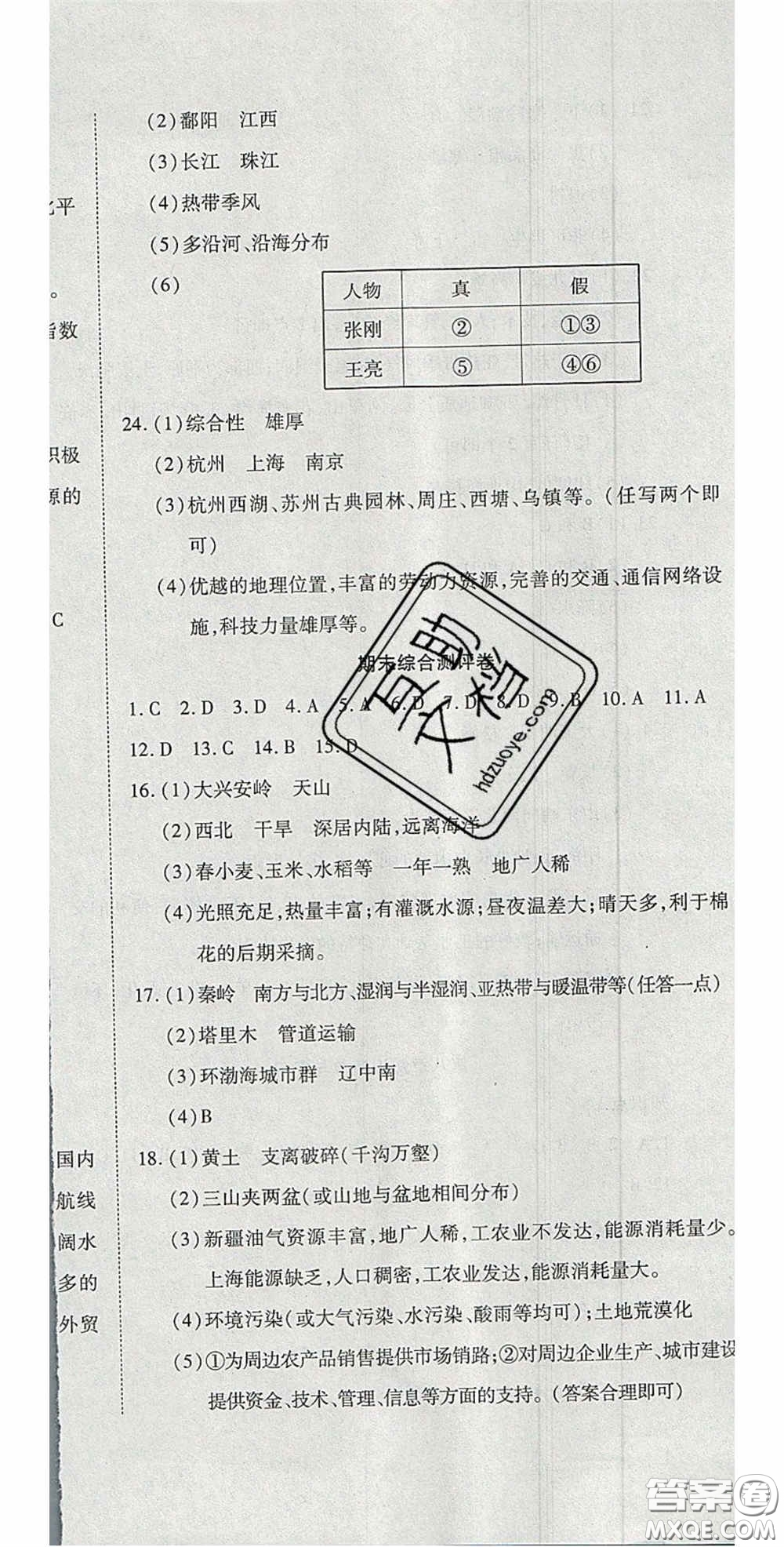 2020開(kāi)心一卷通全優(yōu)大考卷八年級(jí)地理下冊(cè)商務(wù)星球版答案