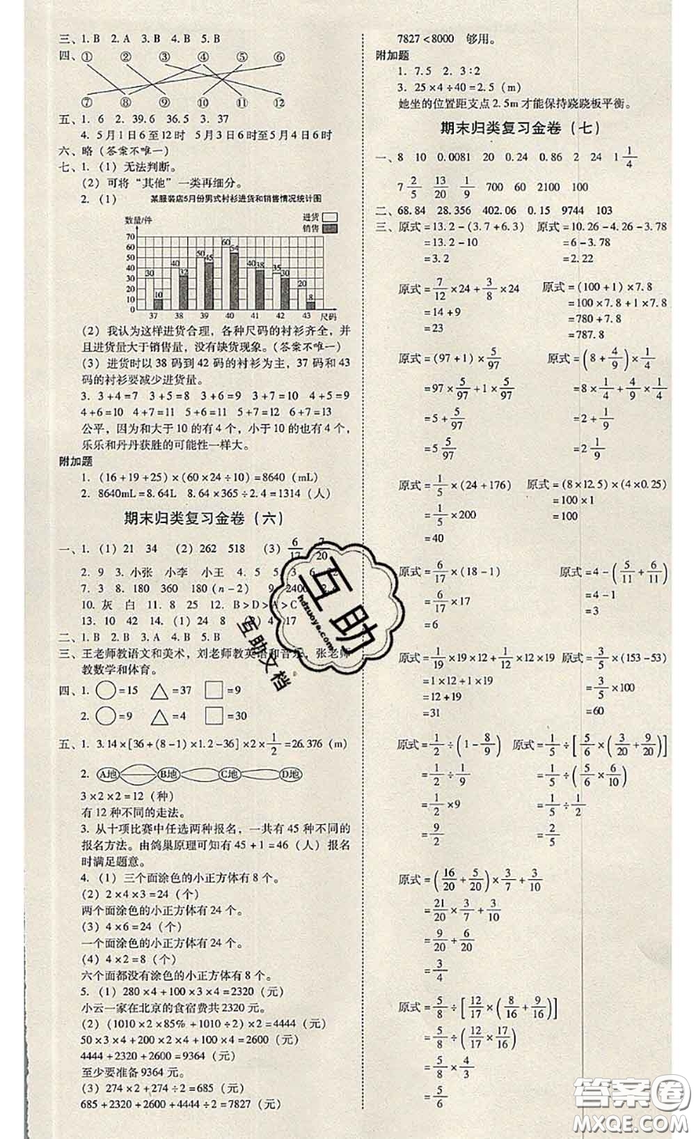 2020年云南師大附小一線名師金牌試卷六年級(jí)數(shù)學(xué)下冊(cè)人教版答案