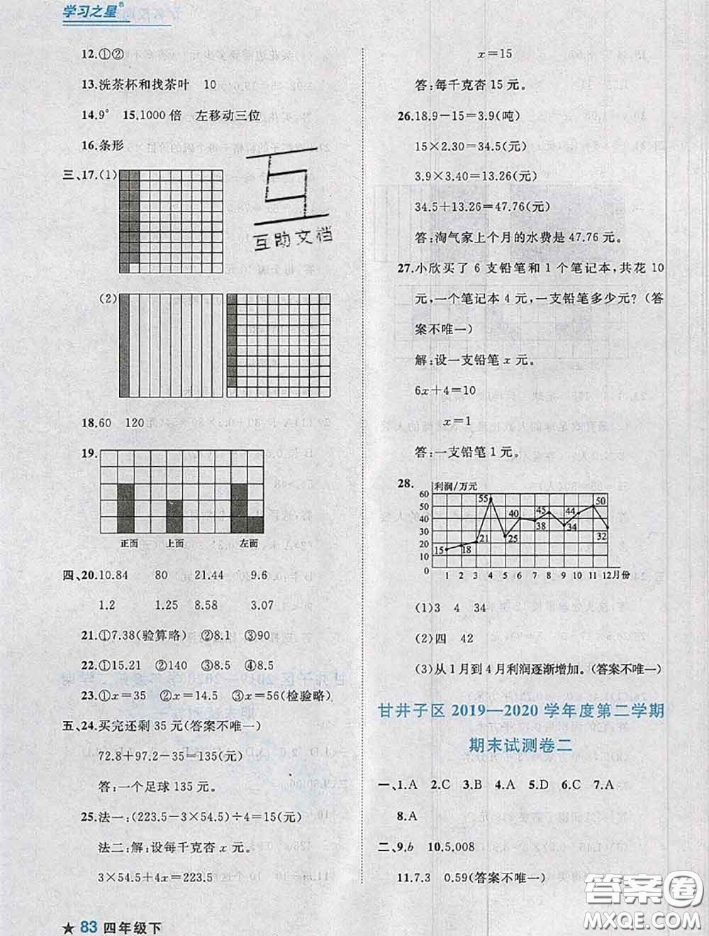 2020年名校期末大連市各區(qū)名校期中期末仿真試卷12套四年級數(shù)學(xué)下冊答案