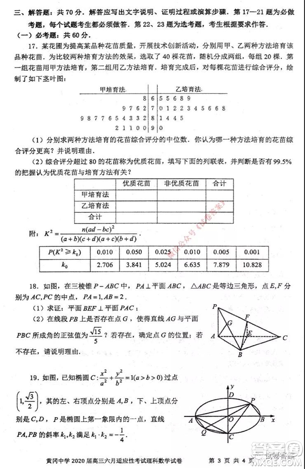 黃岡中學(xué)2020屆高三適應(yīng)性考試最后一卷理科數(shù)學(xué)試題及答案