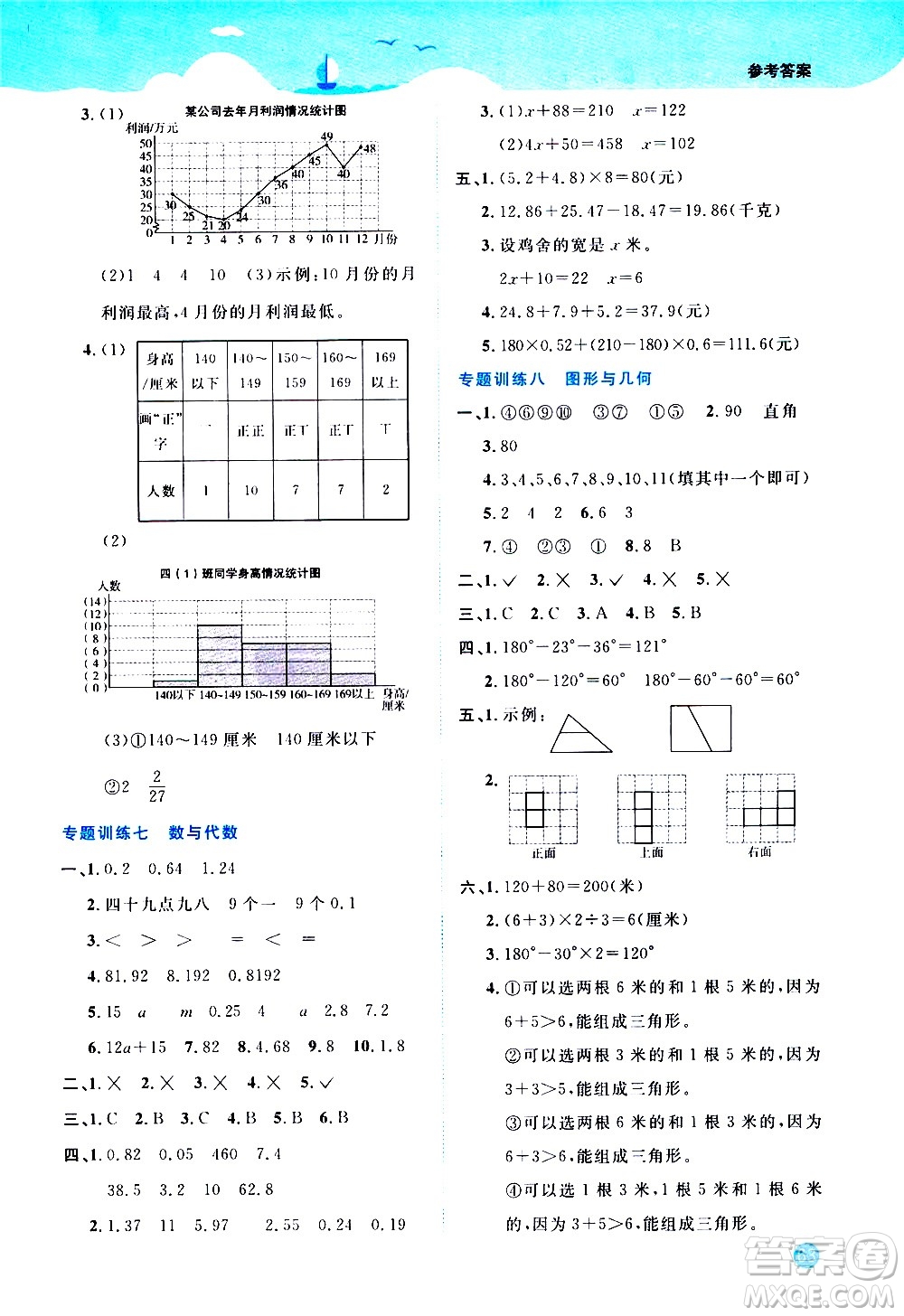 2020年陽光同學(xué)暑假銜接4升5數(shù)學(xué)BS北師版參考答案