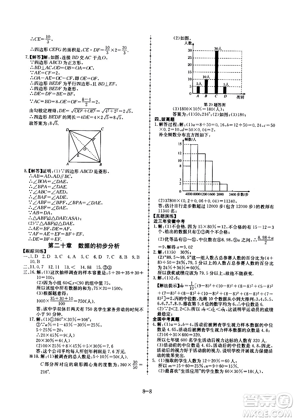 合肥工業(yè)大學(xué)出版社2020年暑假作業(yè)升級(jí)版假期沖浪數(shù)學(xué)八年級(jí)參考答案