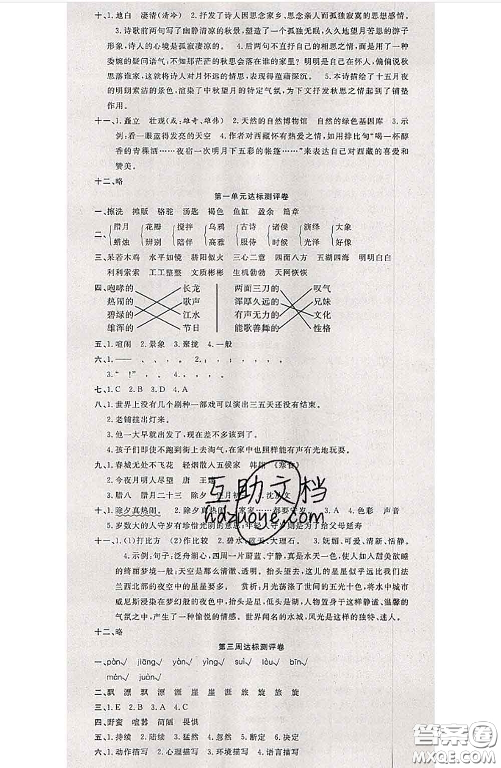 南方出版社2020狀元大考卷六年級(jí)語(yǔ)文下冊(cè)人教版答案