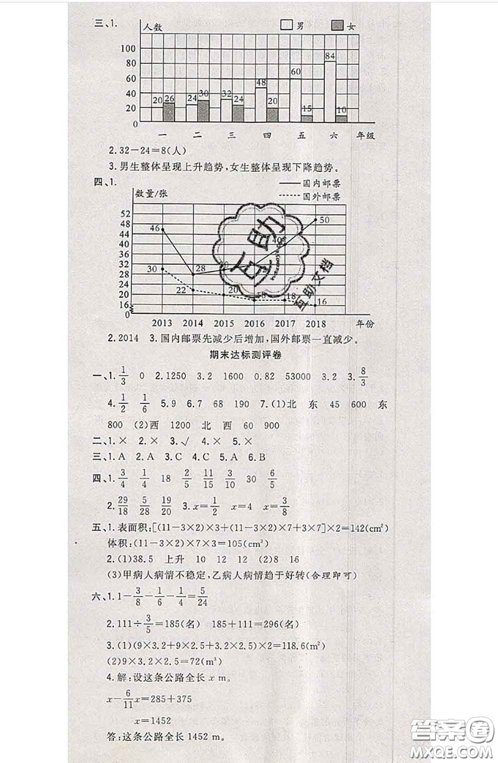 南方出版社2020狀元大考卷五年級數(shù)學下冊北師版答案