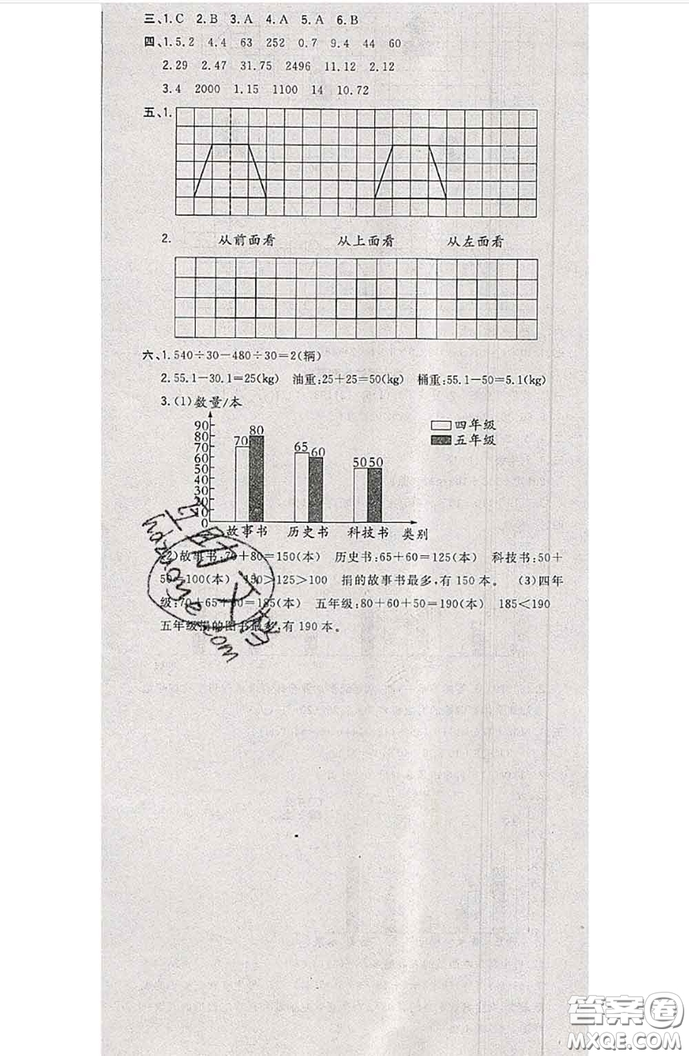 南方出版社2020狀元大考卷四年級數(shù)學下冊人教版答案