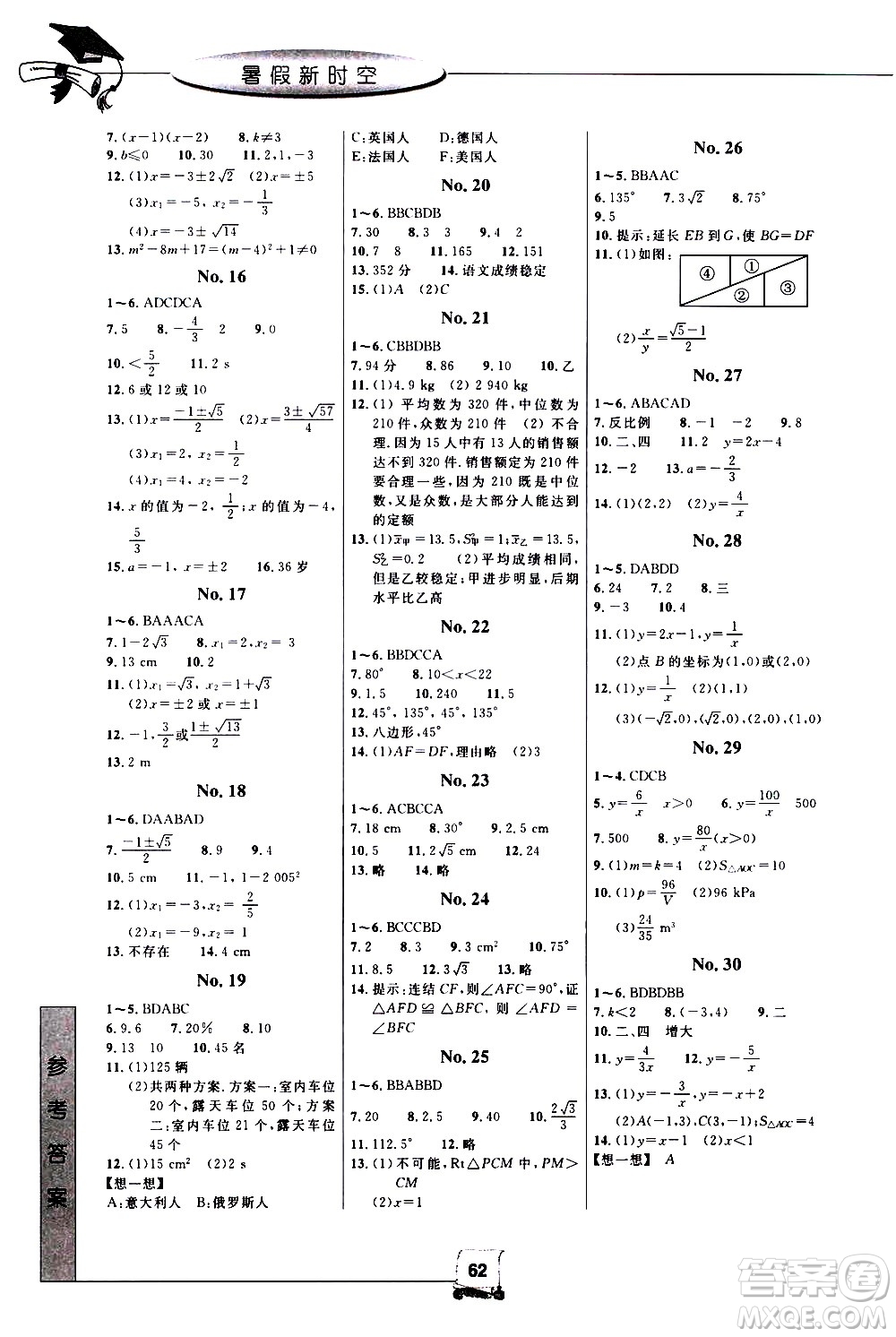 中國(guó)和平出版社2020年暑假新時(shí)空數(shù)學(xué)八年級(jí)Z浙教版參考答案