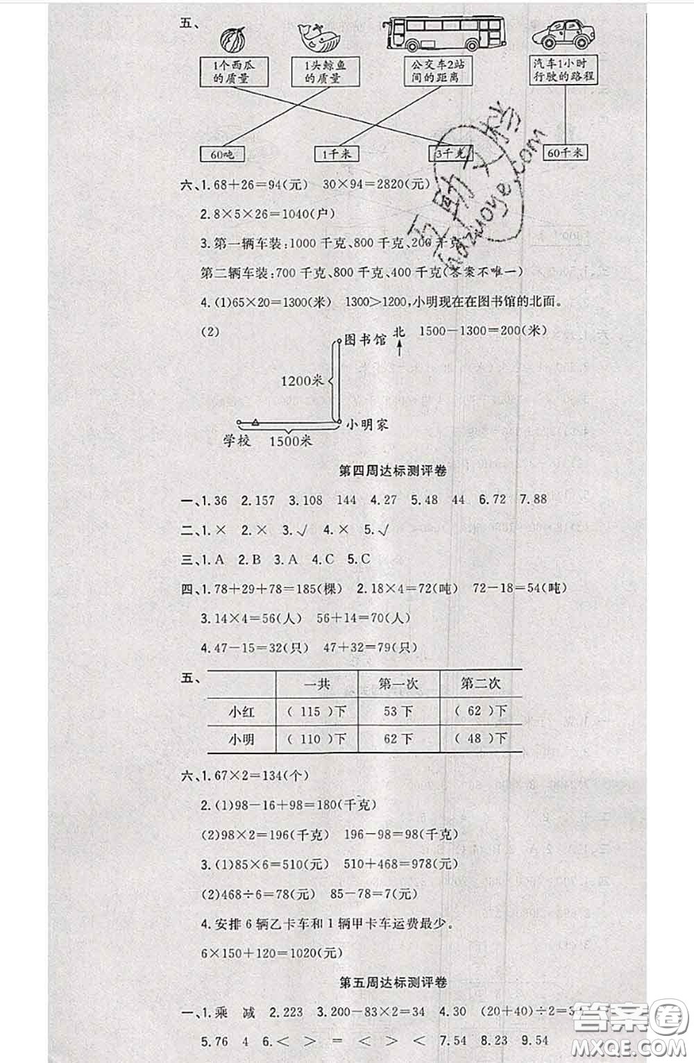 南方出版社2020狀元大考卷三年級(jí)數(shù)學(xué)下冊(cè)蘇教版答案