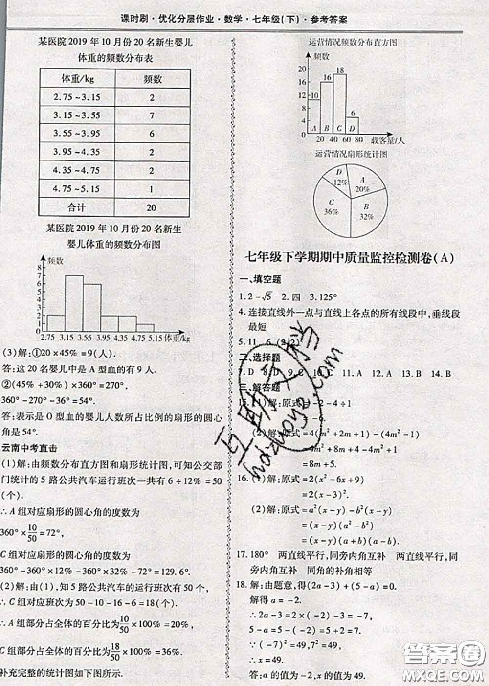 2020年課時(shí)刷優(yōu)化分層作業(yè)七年級(jí)數(shù)學(xué)下冊(cè)人教版答案