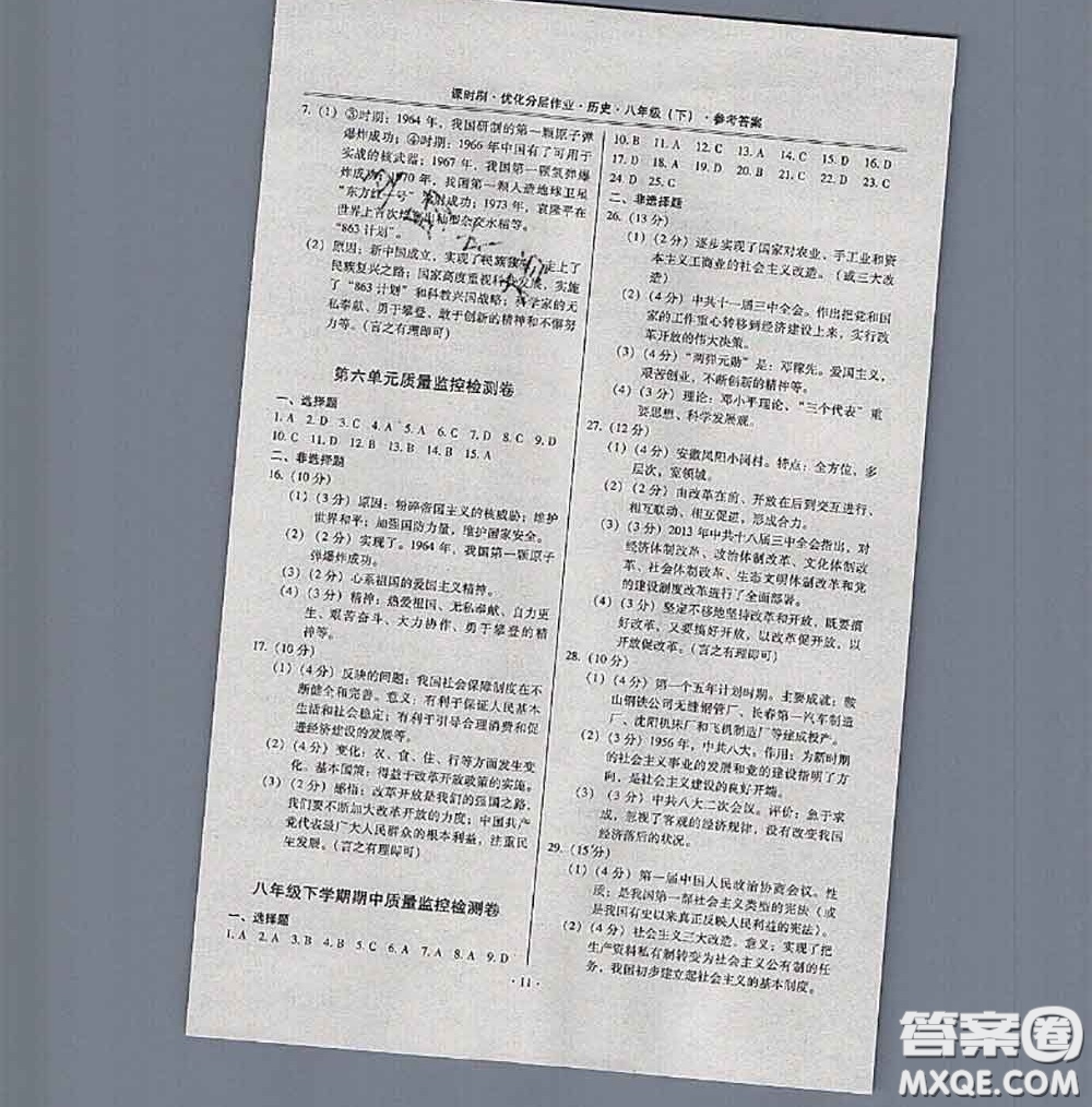 2020年課時刷優(yōu)化分層作業(yè)八年級歷史下冊人教版答案