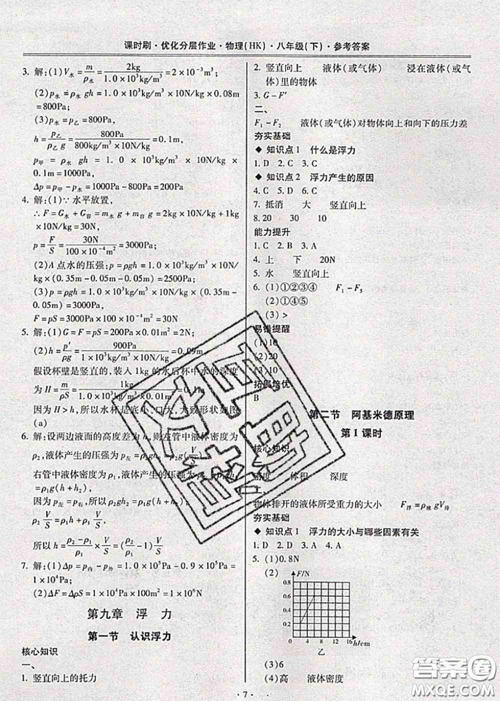 2020年課時刷優(yōu)化分層作業(yè)八年級物理下冊滬科版答案