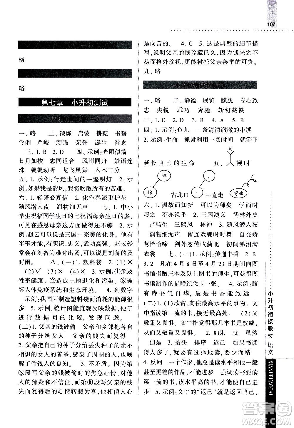 寧夏人民教育出版社2020年經(jīng)綸學(xué)典小升初銜接教材語文參考答案