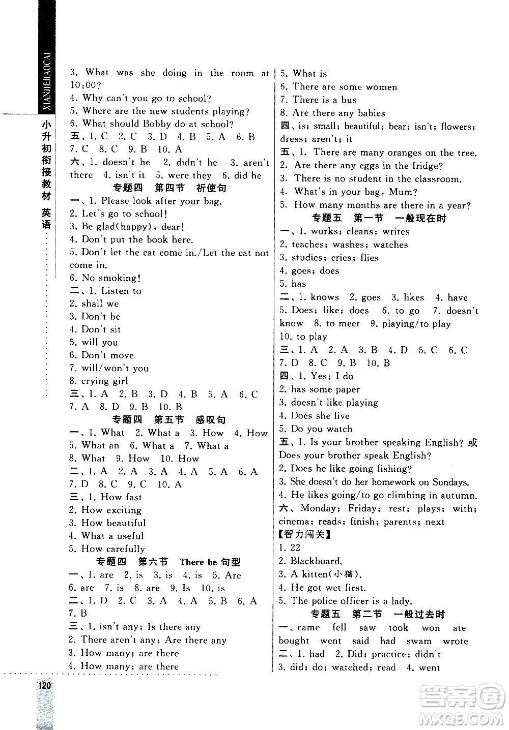 寧夏人民教育出版社2020年經(jīng)綸學(xué)典小升初銜接教材英語參考答案