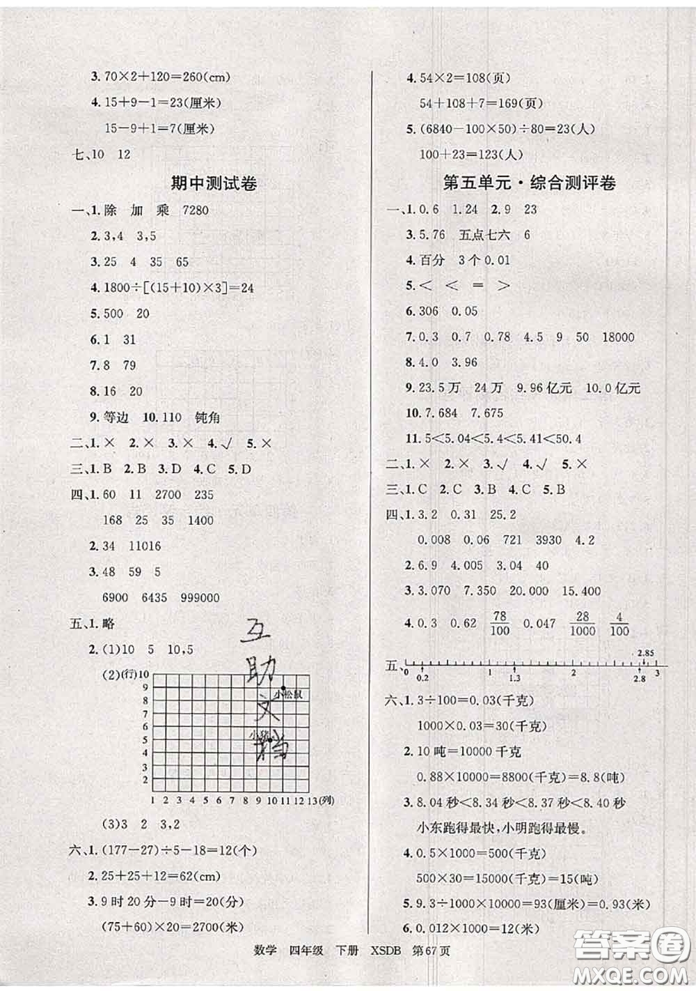 2020年優(yōu)優(yōu)好卷單元測(cè)評(píng)卷四年級(jí)數(shù)學(xué)下冊(cè)西師版答案